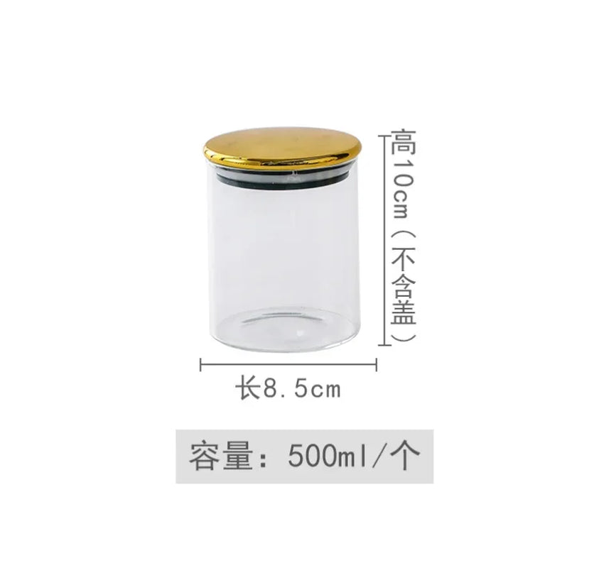 PREMIA HOMES Golden Transparent Glass Bottles, Candy Jars, Household Sealed Jars with Lids, Kitchen Food Storage Jars, Coffee Beans, Tea Jars