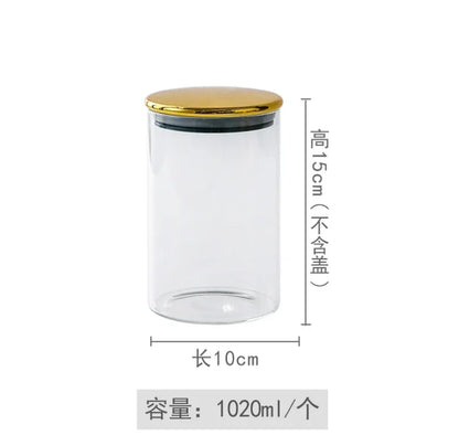 PREMIA HOMES Golden Transparent Glass Bottles, Candy Jars, Household Sealed Jars with Lids, Kitchen Food Storage Jars, Coffee Beans, Tea Jars