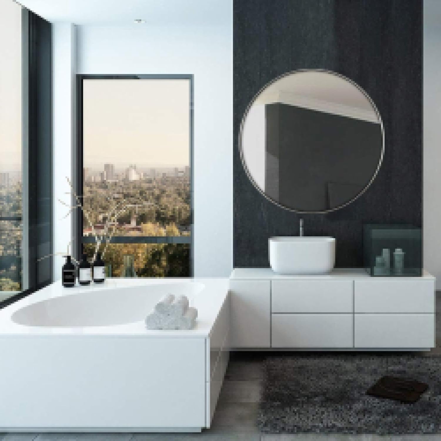 35 Inch round Bathroom Mirror - Brushed Silver Metal Frame - Elegant Wall Mounted for Bedroom, Entryway, and Living Spaces - round Mirrors for Wall Decor