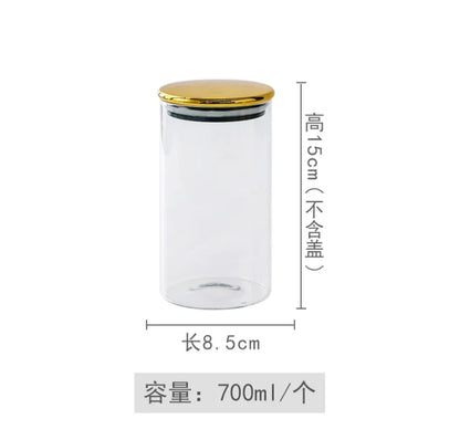 PREMIA HOMES Golden Transparent Glass Bottles, Candy Jars, Household Sealed Jars with Lids, Kitchen Food Storage Jars, Coffee Beans, Tea Jars