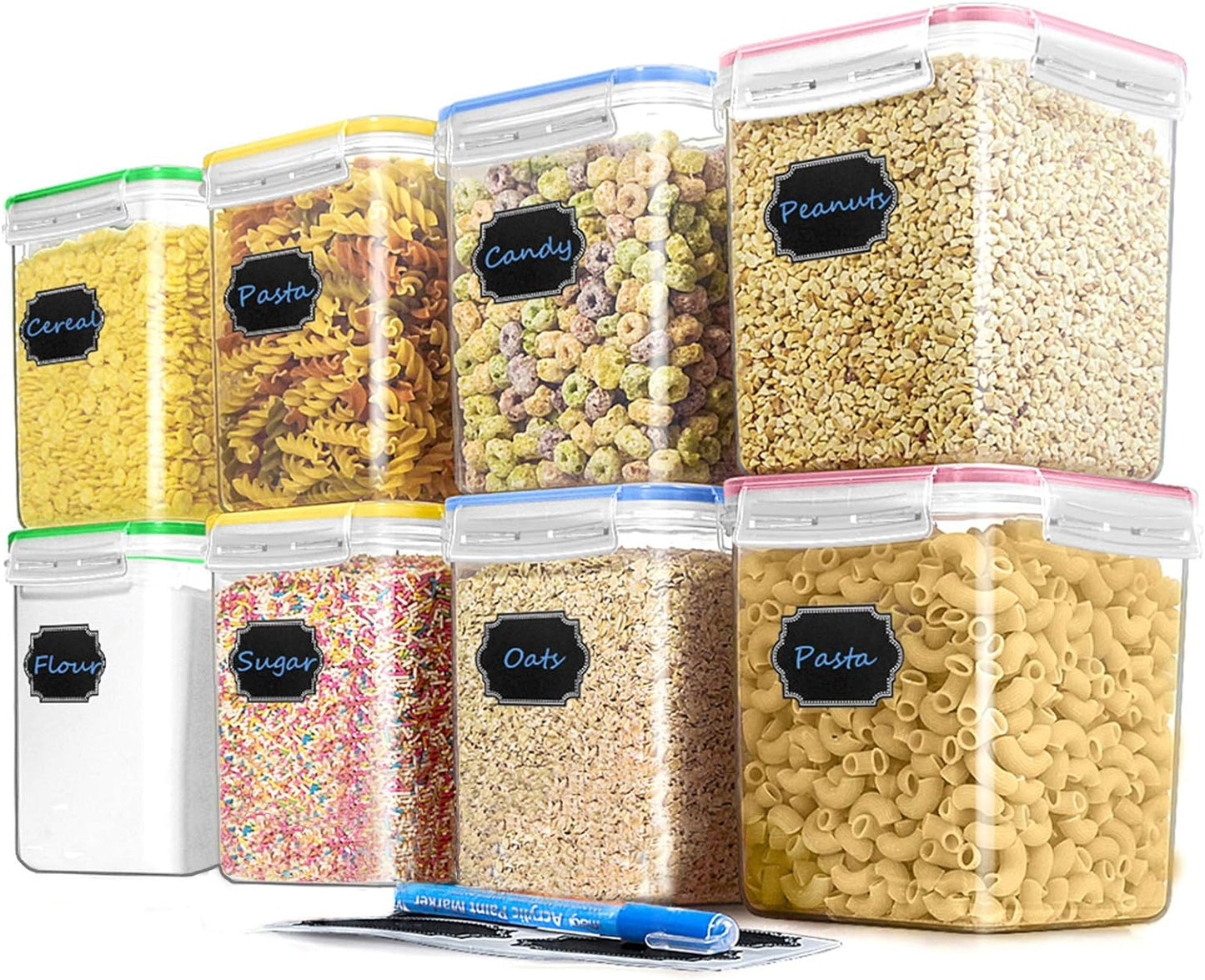 PREMIA HOMES Cereal Container Food Storage Containers, Set of 8 (2.5L/84.55Oz) Airtight Dry Food Storage Containers with Lids - BPA Free Plastic for Flour, Cereal and Pantry Storage Containers