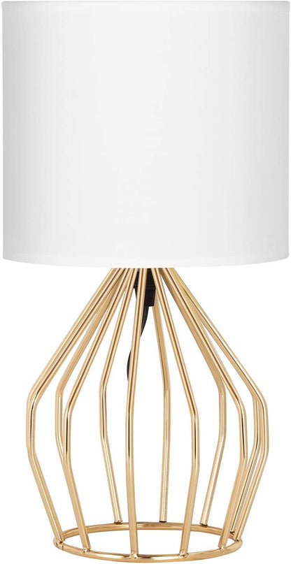 PREMIA HOMES Gold Table Lamp - Modern Style Desk Lamp with Hollowed Out Base Linen Fabric Shade, Small Golden Bedside Lamp for Bedrooms, Living Room
