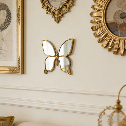 PREMIA HOOMES Decorative Butterfly Wall Mirror with Gold Resin Frame Wall Art Elegant Acrylic Mirror Decoration for Bedroom Living Room Decor