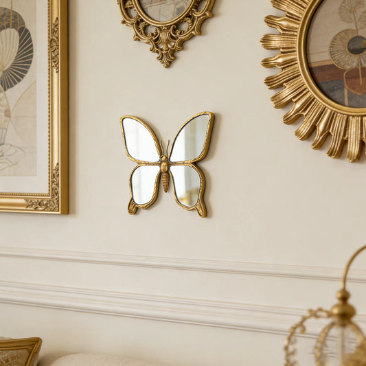 PREMIA HOOMES Decorative Butterfly Wall Mirror with Gold Resin Frame Wall Art Elegant Acrylic Mirror Decoration for Bedroom Living Room Decor