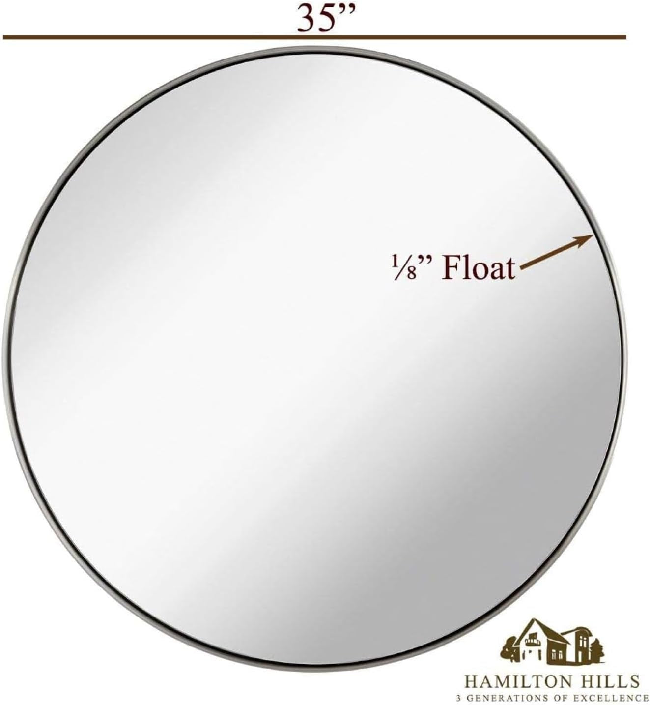 35 Inch round Bathroom Mirror - Brushed Silver Metal Frame - Elegant Wall Mounted for Bedroom, Entryway, and Living Spaces - round Mirrors for Wall Decor
