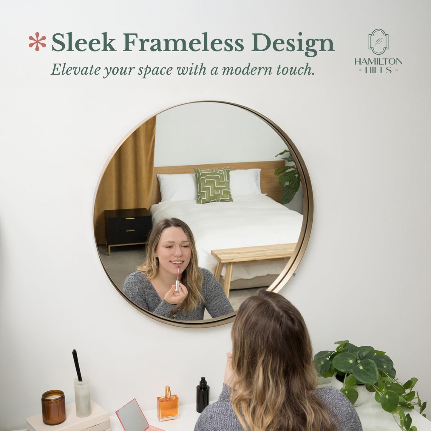 round Beveled Mirror - 30' Circle Mirror - Classic Gold Frame - Wall Mount for Home Decor - Elegant Vanity Mirror for Bathroom, Bedroom, Living Room - Deep Metal Frame