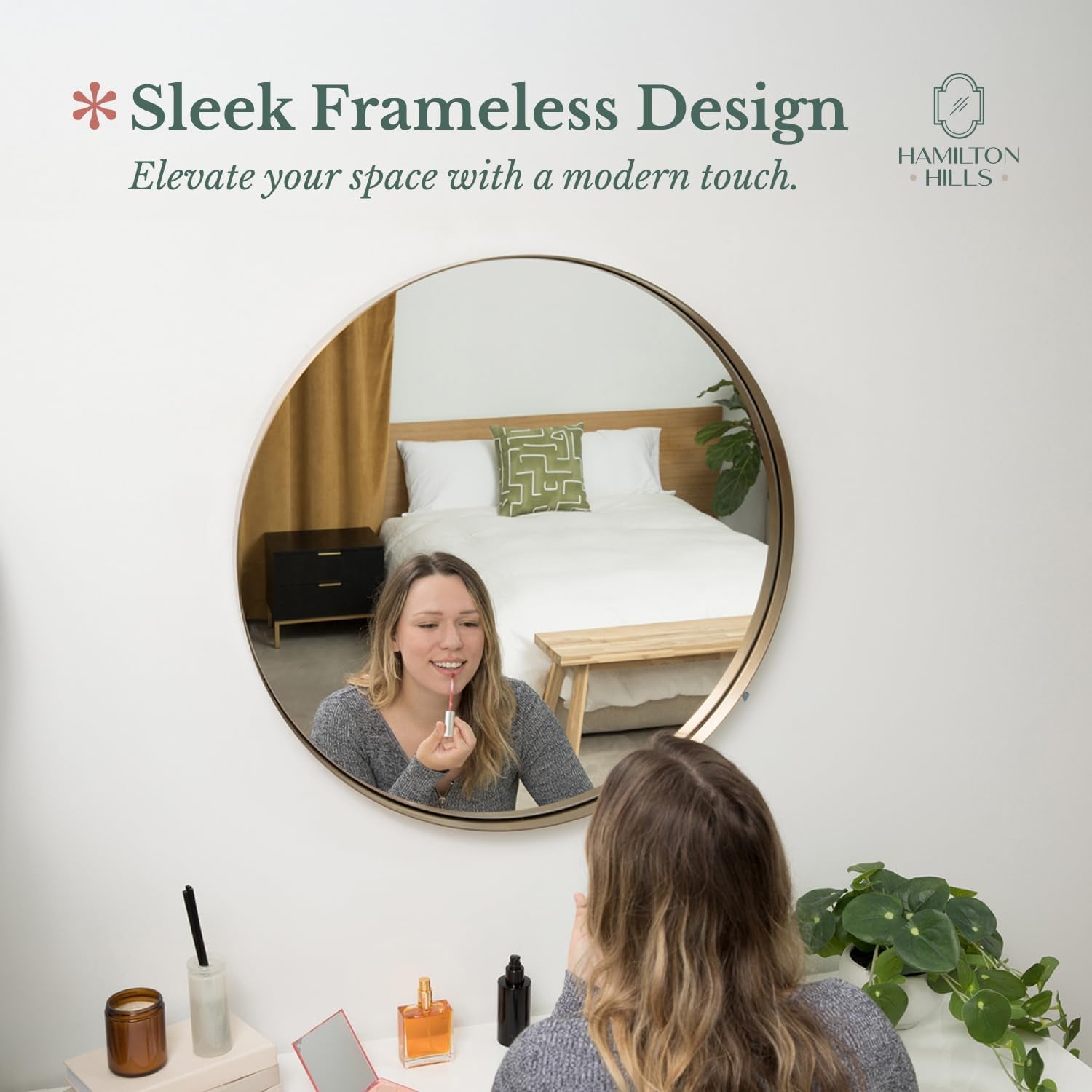 round Beveled Mirror - 30' Circle Mirror - Classic Gold Frame - Wall Mount for Home Decor - Elegant Vanity Mirror for Bathroom, Bedroom, Living Room - Deep Metal Frame