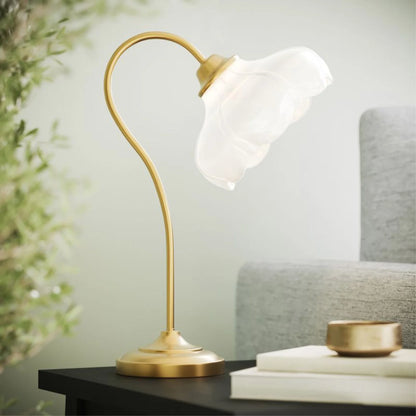 PREMIA HOMES Gold Metal Table Lamp with Glass Petal Shade